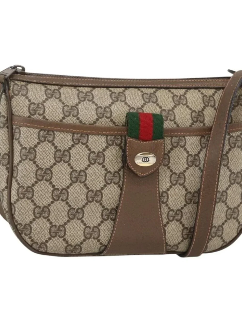 GUCCI GG Supreme Web Sherry Line Bag PVC Beige Gold 89 02 032 Auth YKZ450